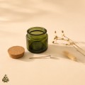 Set borcan din sticla verde 100 ml cu capac din pluta si fitil pentru lumanare