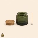 Set borcan din sticla verde 100 ml cu capac din pluta si fitil pentru lumanare