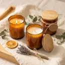 Borcane sticla ambra pentru lumanari - Capac bambus natural