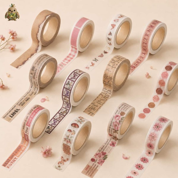 Banda washi decorativa 15 mm Flower Gallery - modele vintage Banda washi decorativa 15 mm Flower Gallery - modele vintage