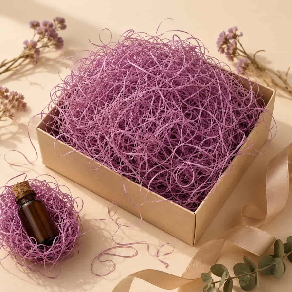 Lana de lemn colorata lila pentru umplutura si decor, 100 g
