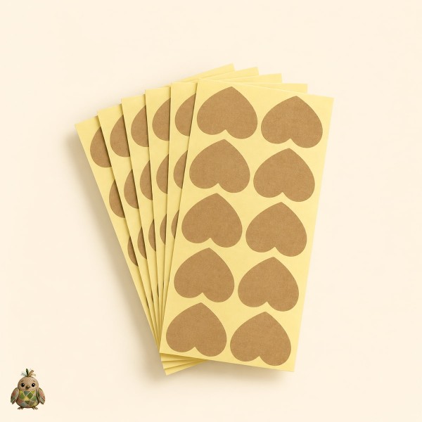 Etichete kraft autoadezive in forma de inima, neimprimate – 3.1 x 3.3 cm