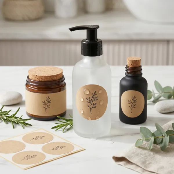 Etichete rotunde kraft waterproof - borcane si sticle