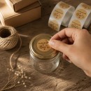 Stickere rotunde Handmade with Love, aspect kraft – 2,5 cm / 1 inch