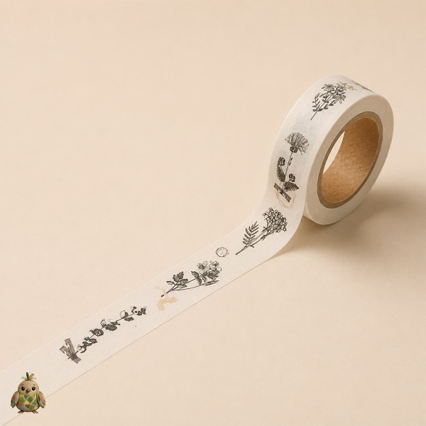 Banda washi decorativa 15 mm Botany Imprint - modele botanice Banda washi decorativa 15 mm Botany Imprint - modele botanice