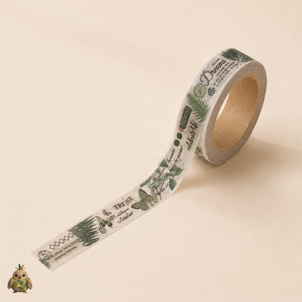 Banda washi decorativa 15 mm Botany Imprint - modele botanice Banda washi decorativa 15 mm Botany Imprint - modele botanice
