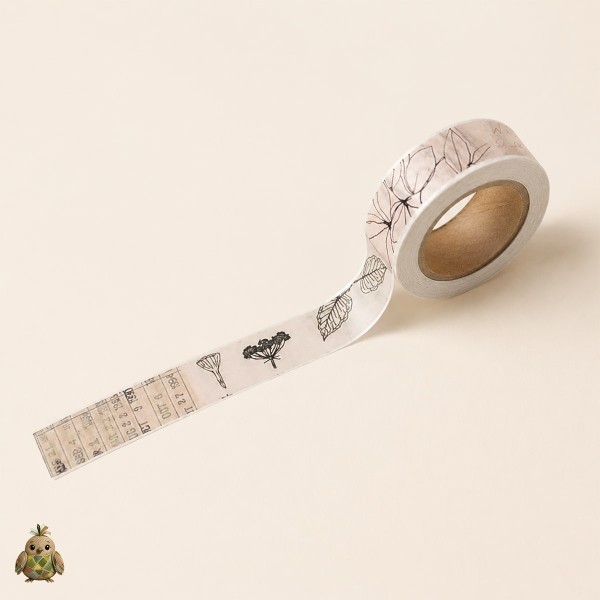 Banda washi decorativa 15 mm Botany Imprint - modele botanice Banda washi decorativa 15 mm Botany Imprint - modele botanice