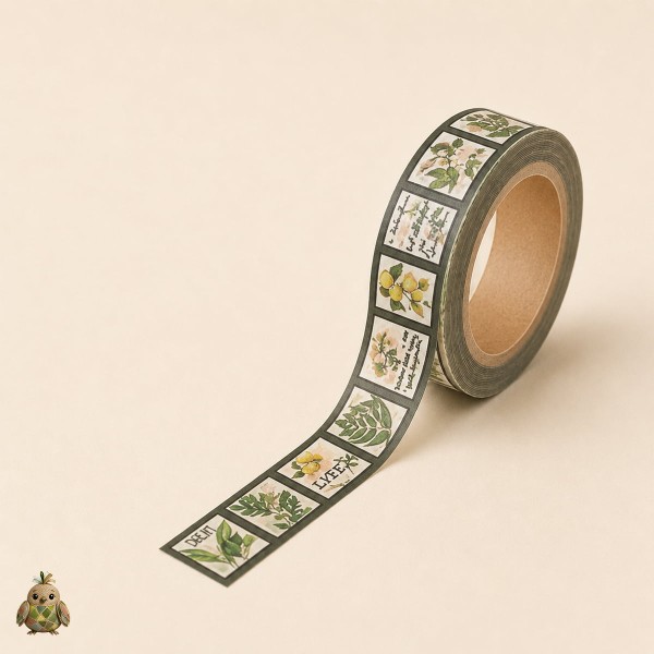 Banda washi decorativa 15 mm Botany Imprint - modele botanice Banda washi decorativa 15 mm Botany Imprint - modele botanice