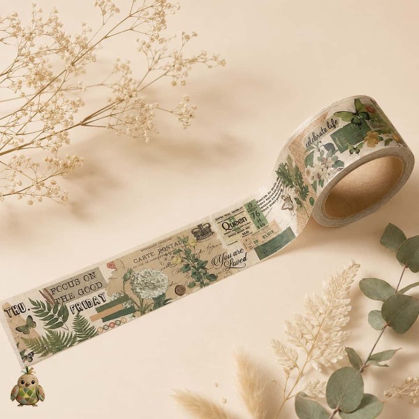 Banda washi decorativa 30 mm Botany Imprint - Colaj Botanic Vintage