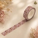 Banda washi decorativa 15 mm Dusk Rose - flori roz prafuit Banda washi decorativa 15 mm Dusk Rose - flori roz prafuit