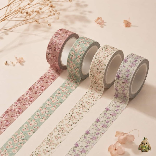 Banda washi decorativa 15 mm Rose Garden Quartet - set 4 role florale premium Banda washi decorativa 15 mm Rose Garden Quartet - set 4 role florale premium