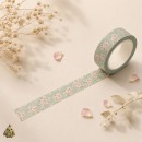 Banda washi decorativa 15 mm Shabby Chic Rose - flori roz pe verde salvie Banda washi decorativa 15 mm Shabby Chic Rose - flori roz pe verde salvie