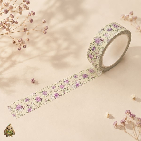 Banda washi decorativa 15 mm Velvet Vine - flori mov pastel Banda washi decorativa 15 mm Velvet Vine - flori mov pastel