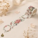 Banda washi decorativa 50 mm Blushing Blooms - flori roz pastel
