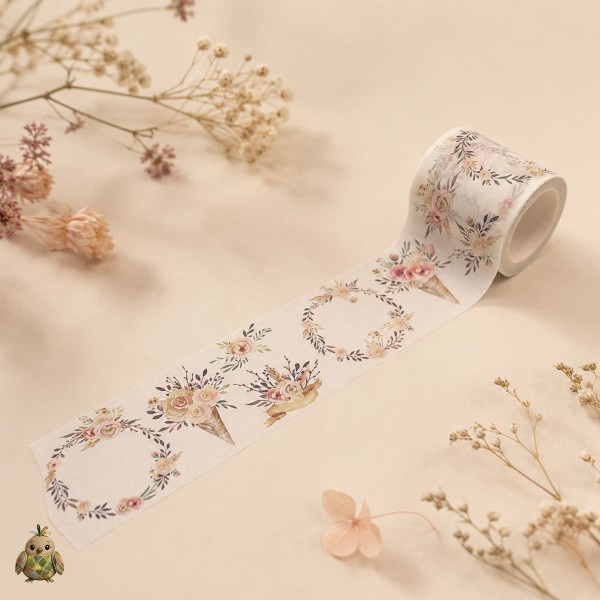 Banda washi decorativa 50 mm Velvet Verses - coronite florale pastel Banda washi decorativa 50 mm Velvet Verses - coronite florale pastel