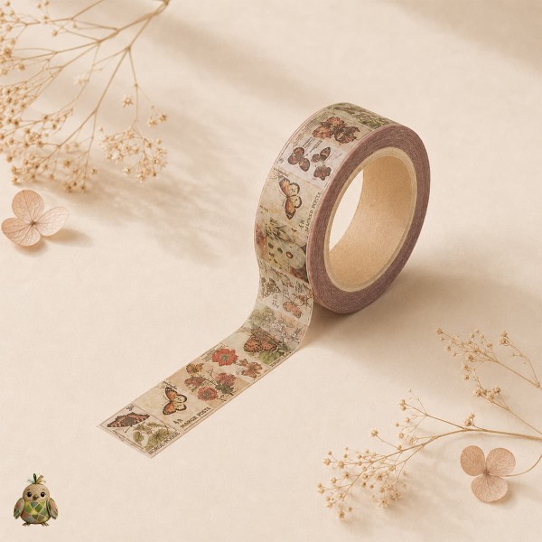 Banda washi decorativa 20 mm Flower Gallery - Fluturi Botanici Banda washi decorativa 20 mm Flower Gallery - Fluturi Botanici