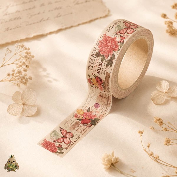 Banda washi decorativa 30 mm Flower Gallery - Colaj Floral Romantic
