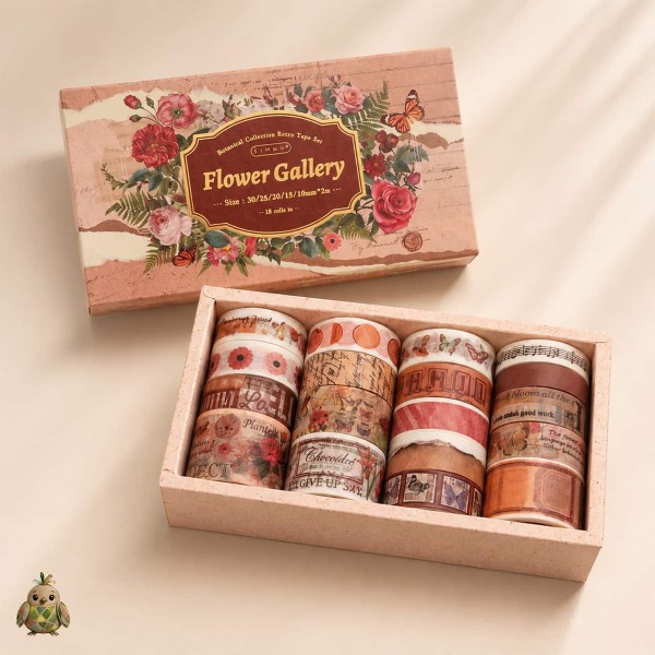 Set banda washi decorativa "Flower Gallery" – 18 role colectie botanica retro Set banda washi decorativa "Flower Gallery" – 18 role colectie botanica retro