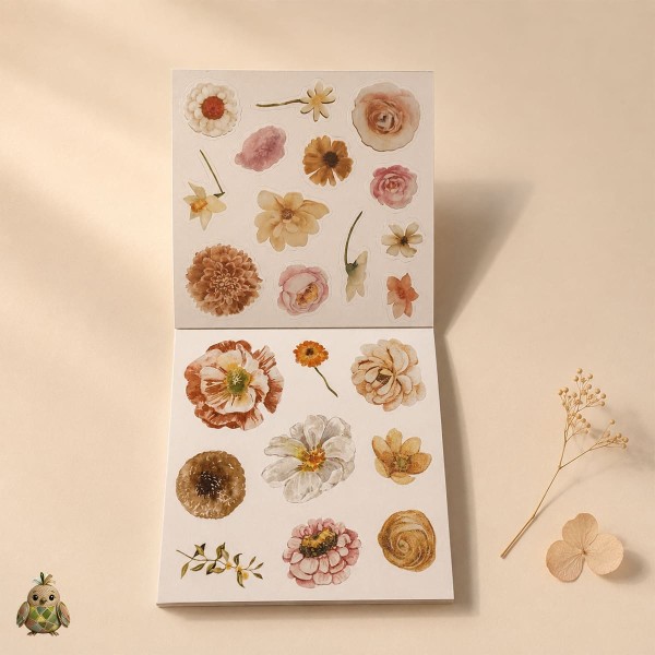 Carte cu stickere Blossom Season Autumn Colors and Flowers – flori de toamna, PET si washi, aprox. 120 bucati Carte cu stickere Blossom Season Autumn Colors and Flowers – flori de toamna, PET si washi, aprox. 120 bucati