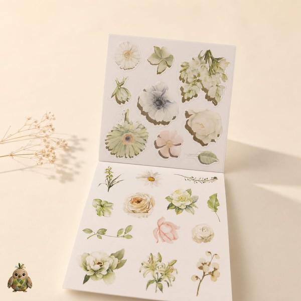 Carte cu stickere Blossom Season Green Vine Floral Language – flori verzi, PET si washi, aprox. 120 bucati Carte cu stickere Blossom Season Green Vine Floral Language – flori verzi, PET si washi, aprox. 120 bucati