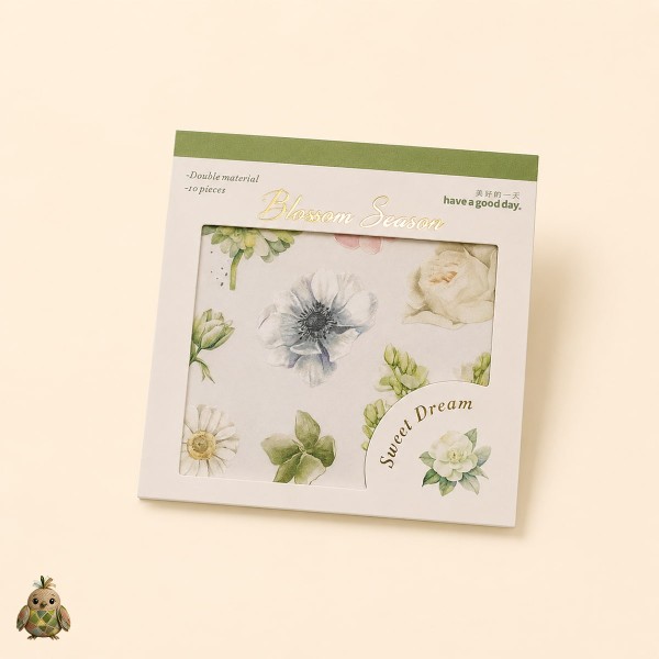 Carte cu stickere Blossom Season Green Vine Floral Language – flori verzi, PET si washi, aprox. 120 bucati Carte cu stickere Blossom Season Green Vine Floral Language – flori verzi, PET si washi, aprox. 120 bucati