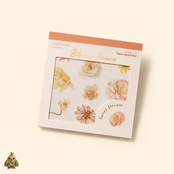 Carte cu stickere Blossom Season Warm Sun and Flowers – flori calde, PET si washi, aprox. 120 bucati Carte cu stickere Blossom Season Warm Sun and Flowers – flori calde, PET si washi, aprox. 120 bucati