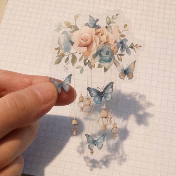 Set stickere PET Butterfly Listening to the Wind – fluturi si flori acuarela, 10 bucati Set stickere PET Butterfly Listening to the Wind – fluturi si flori acuarela, 10 bucati