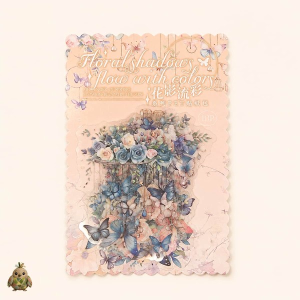Set stickere PET Butterfly Listening to the Wind – fluturi si flori acuarela, 10 bucati Set stickere PET Butterfly Listening to the Wind – fluturi si flori acuarela, 10 bucati