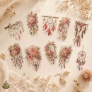 Set stickere PET Catching Dreams – flori roz si accente dreamcatcher, 10 bucati