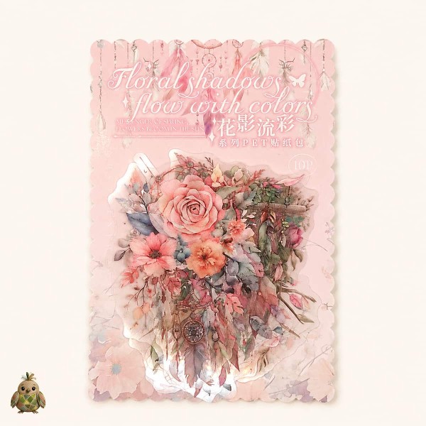 Set stickere PET Catching Dreams – flori roz si accente dreamcatcher, 10 bucati Set stickere PET Catching Dreams – flori roz si accente dreamcatcher, 10 bucati