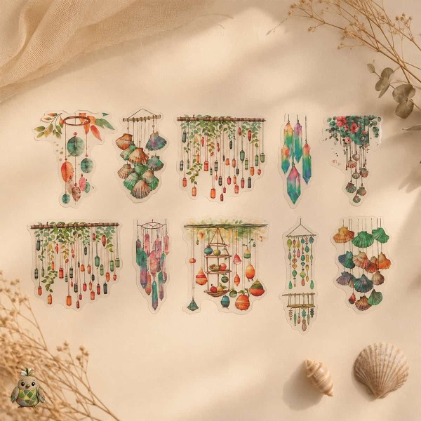 Set stickere PET Flower Bells Follow the Wind – clopotei florali si frunze botanice, 10 bucati Set stickere PET Flower Bells Follow the Wind – clopotei florali si frunze botanice, 10 bucati