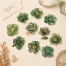 Set stickere PET Gold-Plated Flower Dawn Green Flower – 10 modele, flori verzi cu detalii aurii