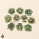 Set stickere PET Gold-Plated Flower Dawn Green Flower – 10 modele, flori verzi cu detalii aurii