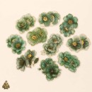 Set stickere PET Gold-Plated Flower Dawn Green Flower – flori verzi cu detalii aurii, 20 bucati