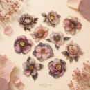 Set stickere PET Gold-Plated Flower Dawn Pink Mist Dream – 10 modele, flori roz-gri cu detalii aurii