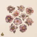 Set stickere PET Gold-Plated Flower Dawn Pink Mist Dream – 10 modele, flori roz-gri cu detalii aurii