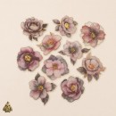 Set stickere PET Gold-Plated Flower Dawn Pink Mist Dream – 10 modele, flori roz-gri cu detalii aurii