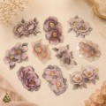 Set stickere PET Gold-Plated Flower Dawn Pink Mist Dream – flori roz-gri cu detalii aurii, 20 bucati