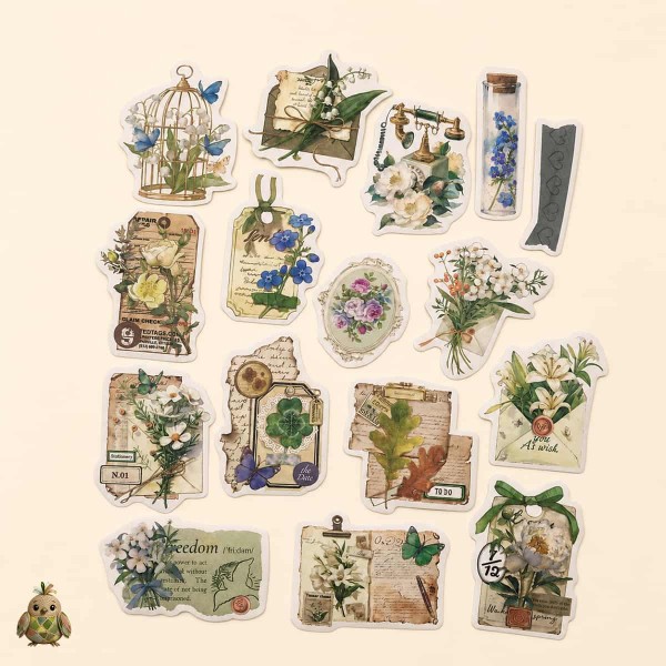 Stickere vintage pentru journaling "Freud's Garden", Spring's Appointment – 16 autocolante botanice decupate
