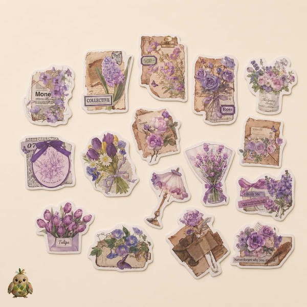 Stickere vintage pentru journaling "Freud's Garden", Whisper of the Night – 16 autocolante botanice decupate