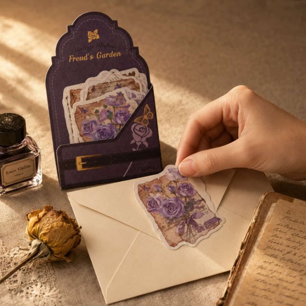 Stickere vintage pentru journaling "Freud's Garden", Whisper of the night – 32 autocolante washi botanice decupate