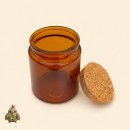 Borcan din sticla ambra tip apotecar, 200 ml, cu capac din pluta