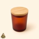Borcan din sticla ambra mata, 220 ml, cu capac din bambus
