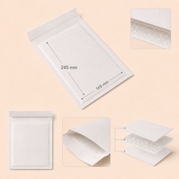 White Bubble Mailer Envelope – self-seal protective padded envelope, 245 x 165 mm White Bubble Mailer Envelope – self-seal protective padded envelope, 245 x 165 mm
