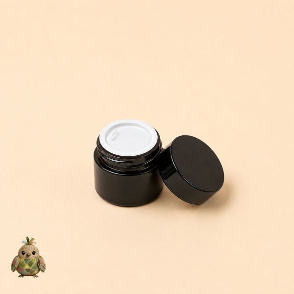 Borcan din sticla ambra 10 ml cu capac negru si disc de protectie