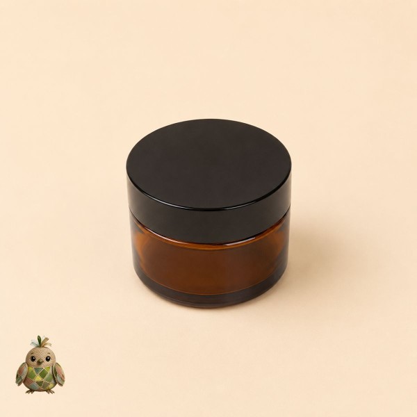 Borcan din sticla ambra 50 ml cu capac negru si disc de protectie