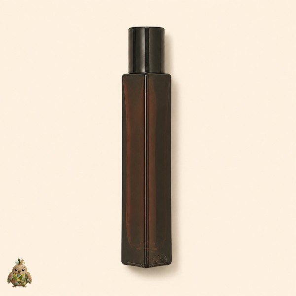 Sticla roll-on ambra patrata 10 ml cu bila metalica si capac negru