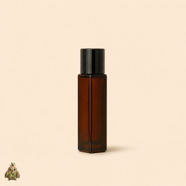 Sticla roll-on ambra patrata 5 ml cu bila metalica si capac negru