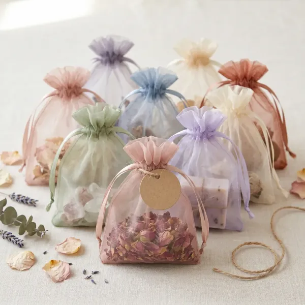 Pungi organza cadou - culori pastel asortate
