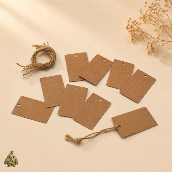 Etichete kraft dreptunghiulare cu snur de iuta, set 10 bucati Etichete kraft dreptunghiulare cu snur de iuta, set 10 bucati